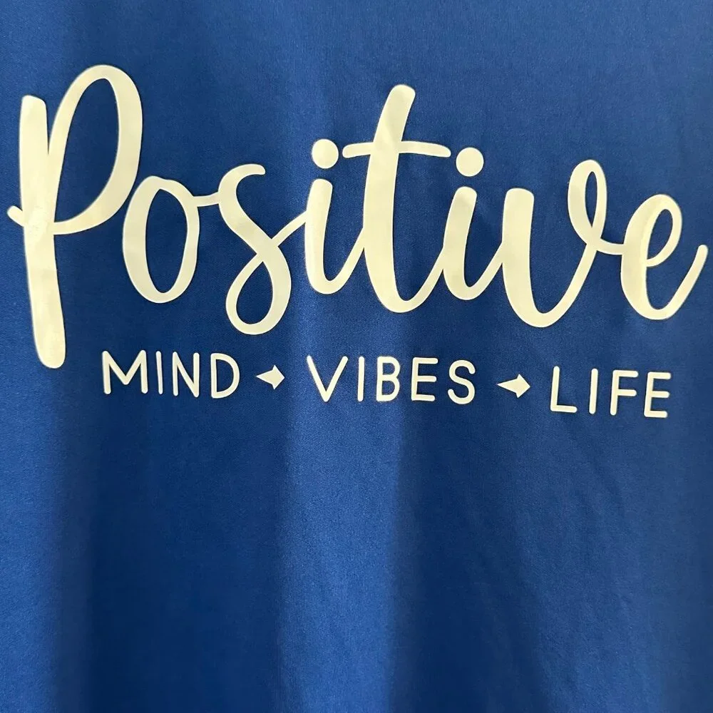 Positive Vibes Graphic Blue T-Shirt Shein Curve 2XL Polyester Womens Casual Roun - Picture 3 of 4